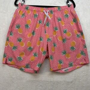 Bearbottom Swim Trunks Pineapple Print‎ Pink 7" Inseam Lined Beach Men Large